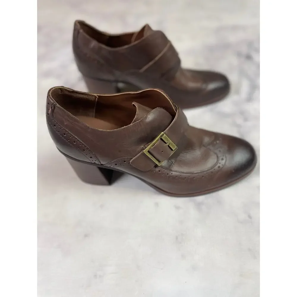 KORKS Withrow Monk Strap Block Heel Oxfords Brown Leather Wingtip Sz 9